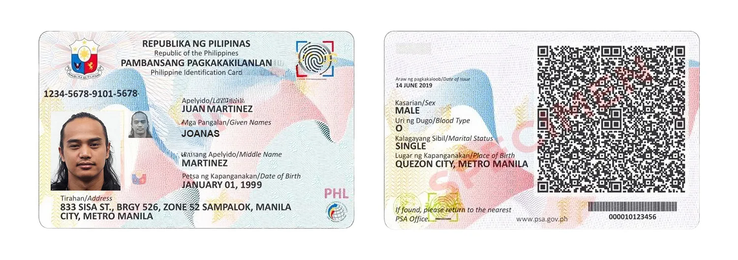 Philippine identity card (National ID - front and back)